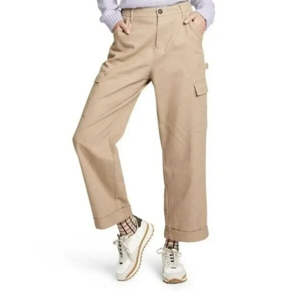 Sandy Liang X Target Cargo Carpenter Pants Tan Wide Leg High Rise sz 8 - Picture 3 of 13